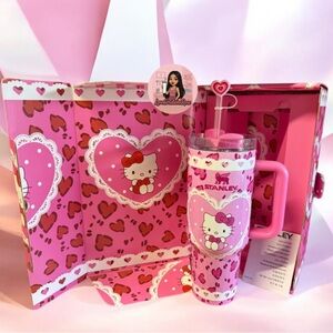 Stanley Pink Kitty Heart Tumbler with Straw